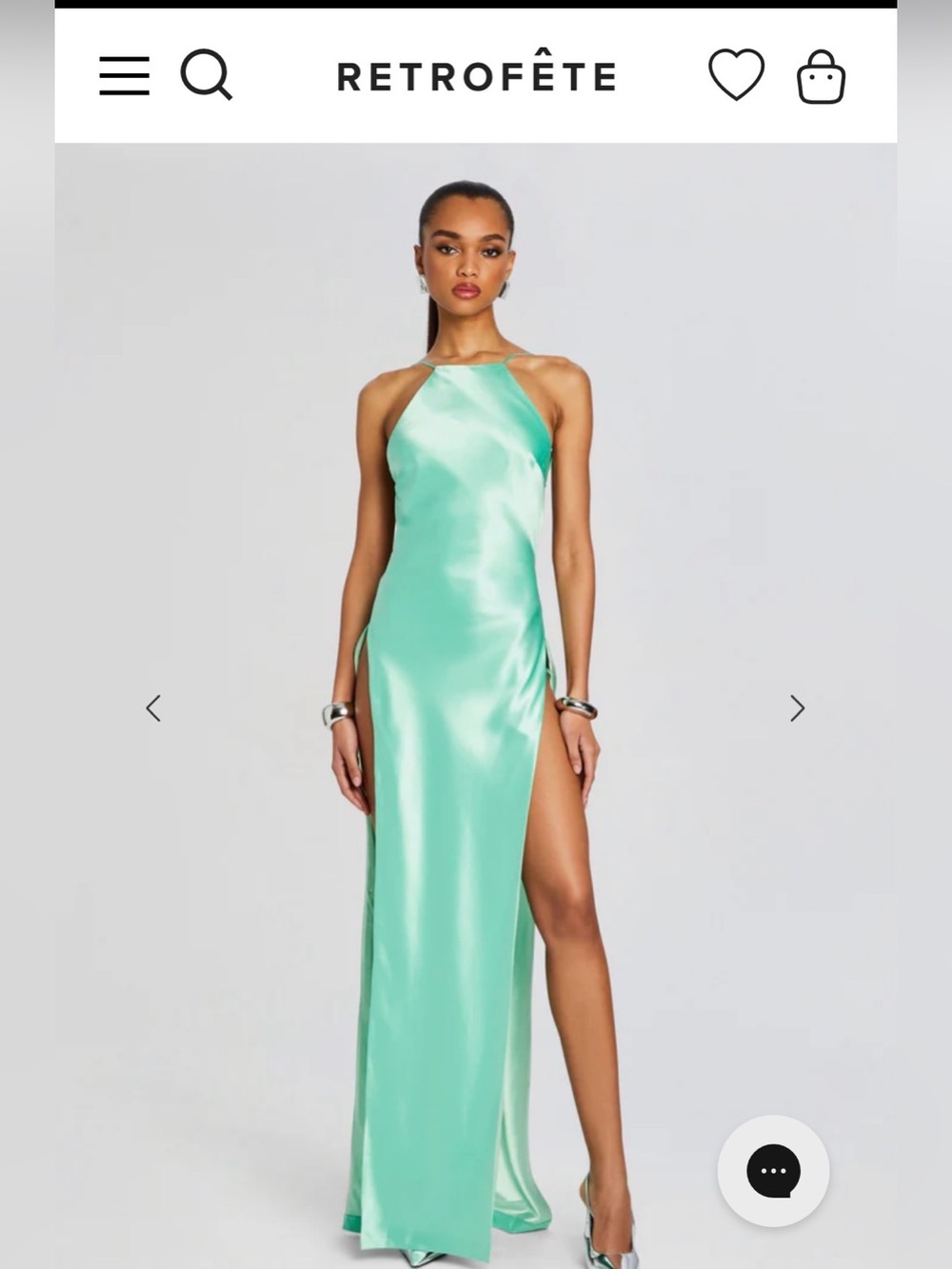 Retrofête Mint Satin Halter Maxi Dress with High Slit